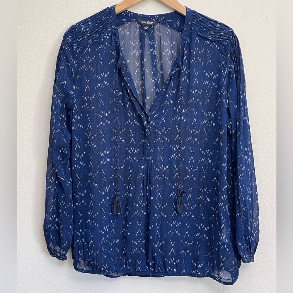 Lucky Brand Peasant Sheer Blouse color Blue in size Large - Picture 3 of 8